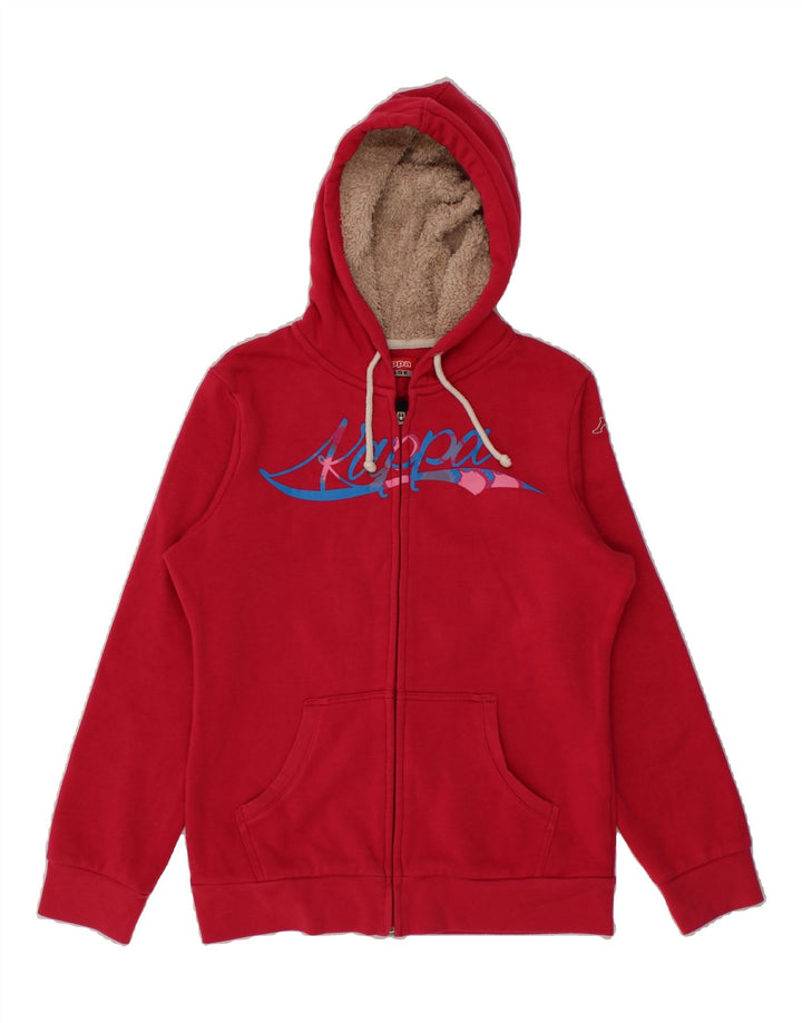KAPPA Womens Graphic Zip Hoodie Sweater UK 16 Large Red Polyester Vintage Kappa and Second-Hand Kappa from Messina Hembry 