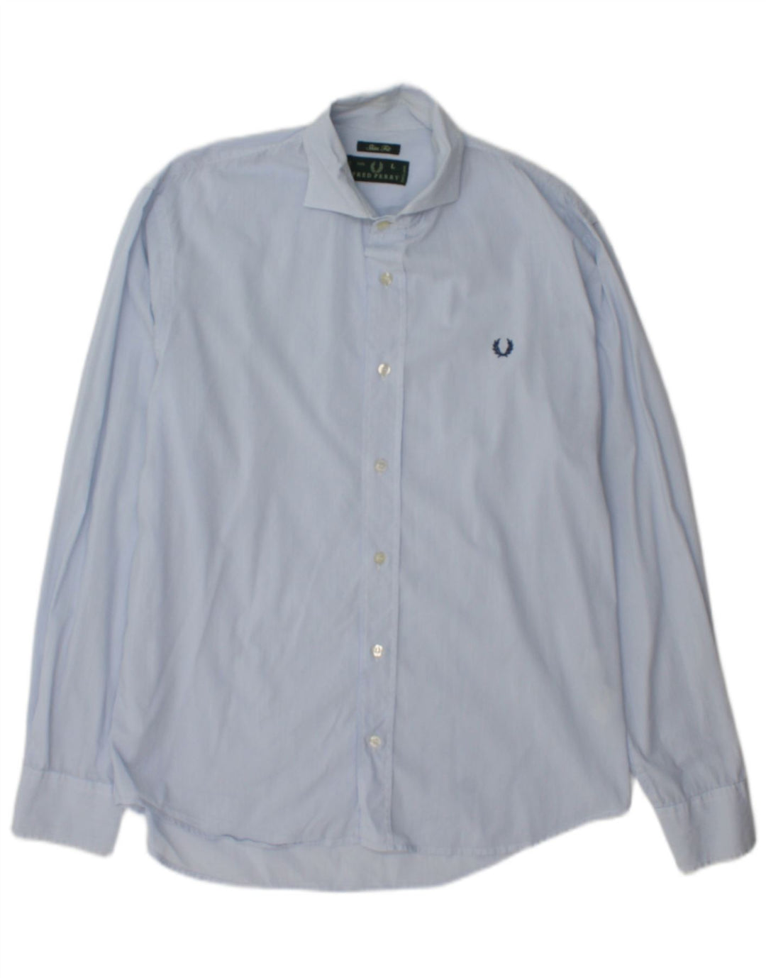 Fred Perry Herren-Slim-Fit-Hemd, groß, blaue Nadelstreifen-Baumwolle