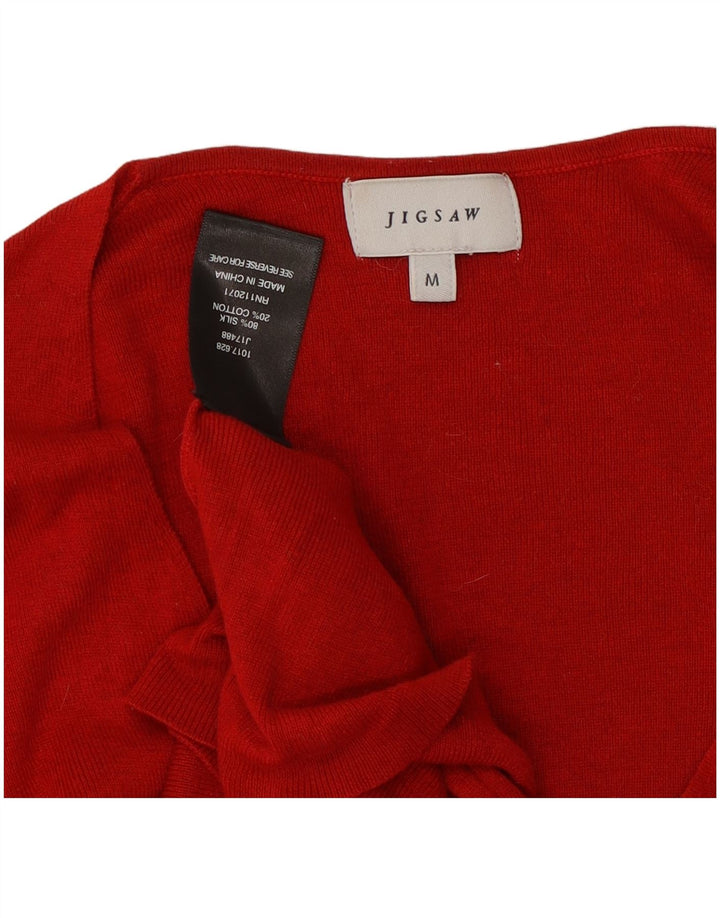 JIGSAW Damen-Pullover mit V-Ausschnitt, UK 12, mittelrote Seide