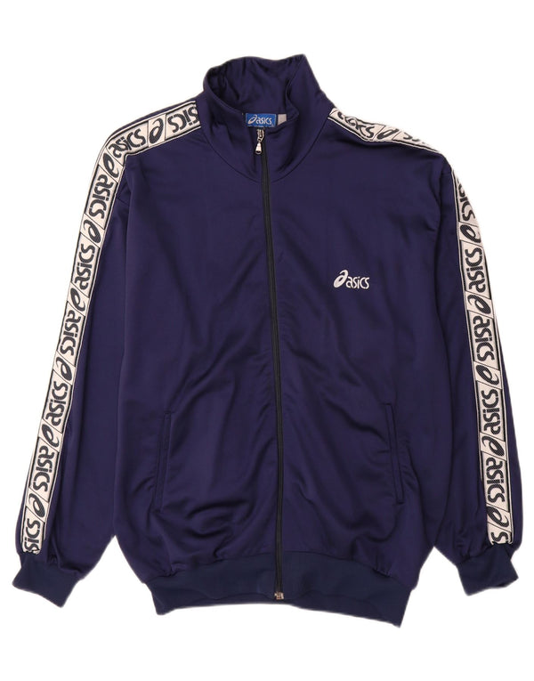 ASICS Mens Graphic Tracksuit Top Jacket XL Navy Blue Colourblock Polyamide