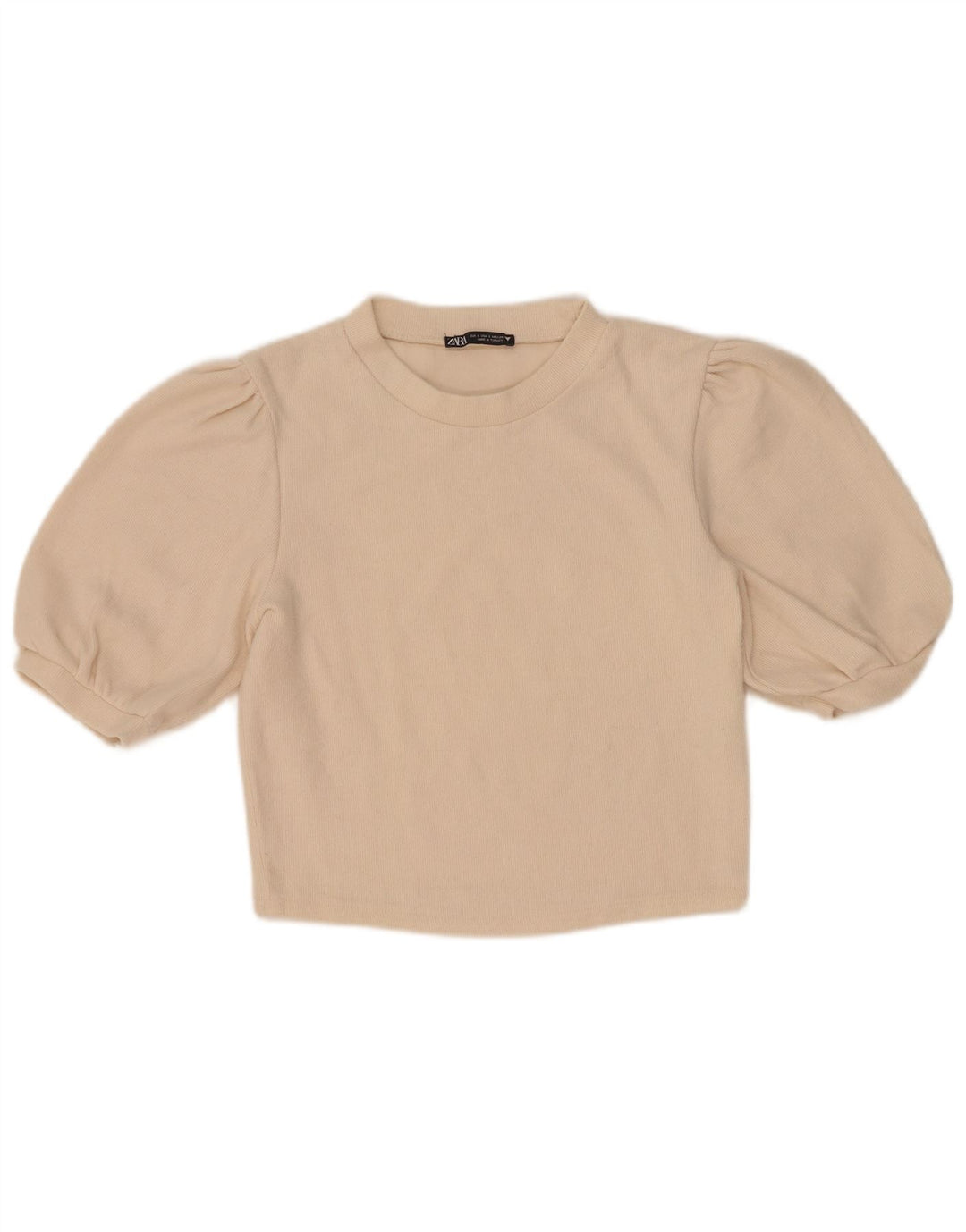 Zara Damen Crop Bluse Top UK 10 Small Beige Baumwolle