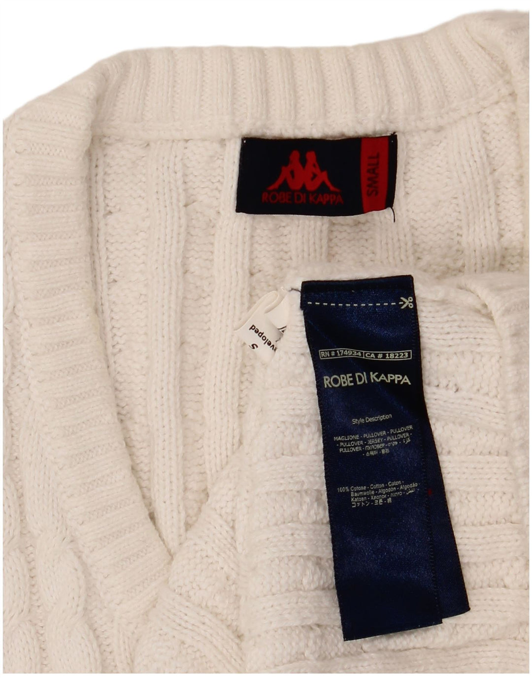 Kappa Damen-Pullover mit V-Ausschnitt, Gr. 10, Größe S, weiße Baumwolle