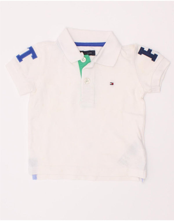Tommy Hilfiger Baby-Jungen-Poloshirt mit Grafik, 6–9 Monate, weiße Baumwolle