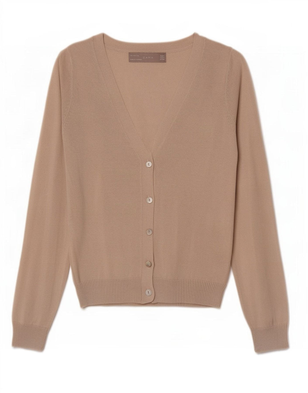 Zara Damen-Cardigan-Pullover UK 12 Mittelbeige Baumwolle
