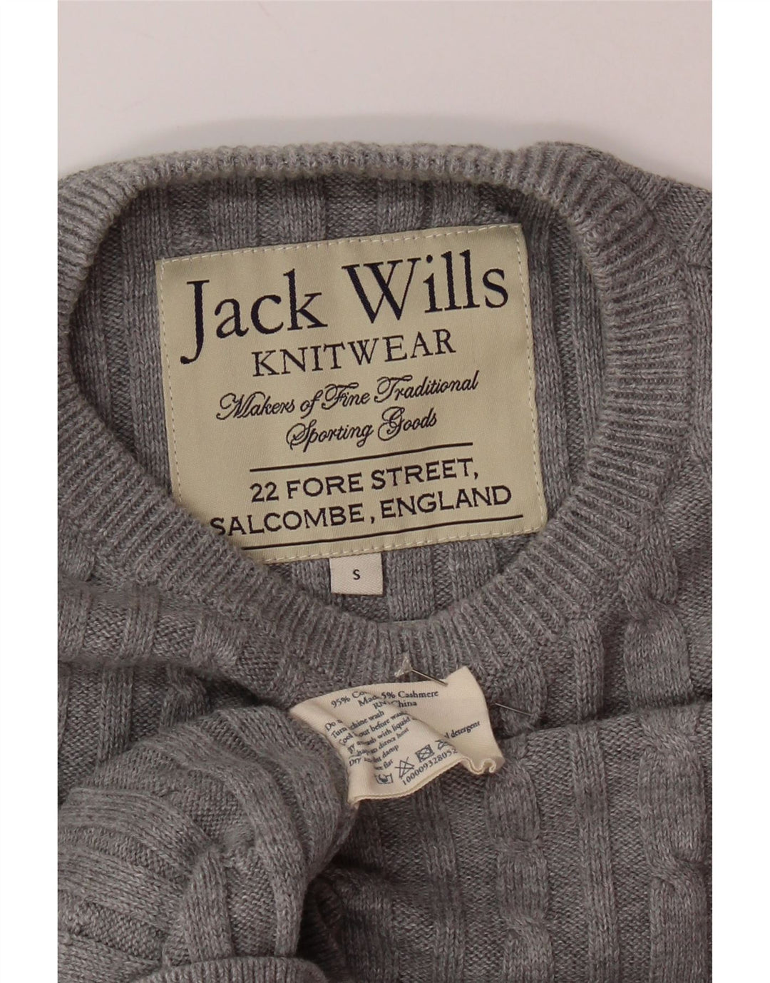 JACK WILLS Herren-Pullover mit Rundhalsausschnitt, Größe S, graue Baumwolle