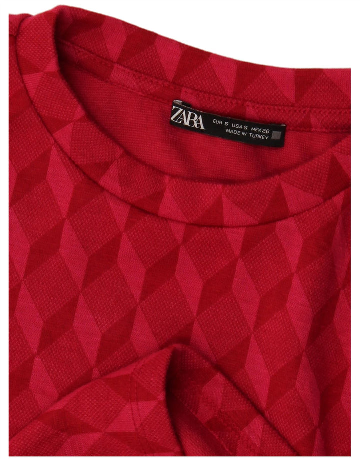 ZARA Damen Crop Top Langarm UK 8 Small Pink Geometrisch