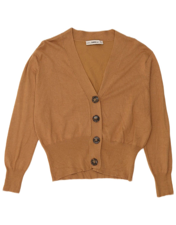Zara Damen Crop Cardigan Pullover UK 10 Small Beige Viskose