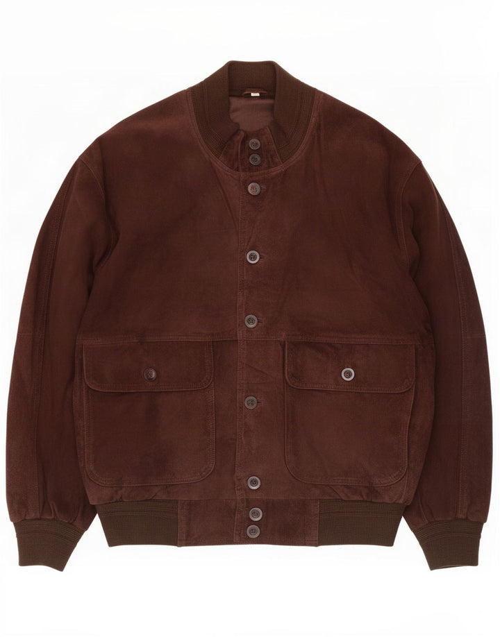 Vintage Herren Wildleder Bomberjacke IT 48 Mittelbraunes Leder