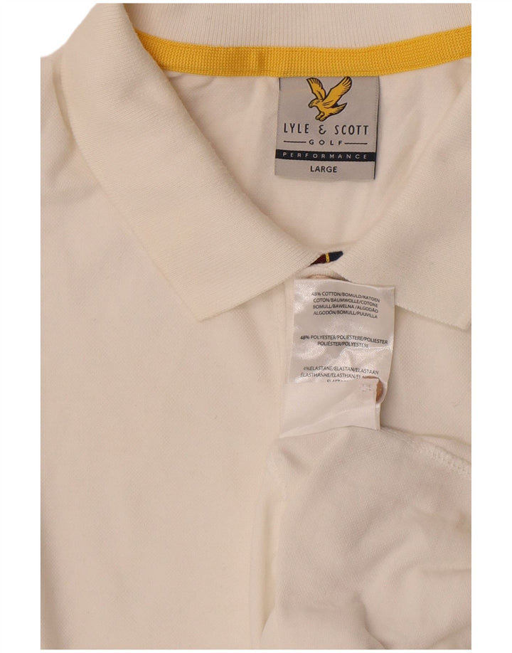 Lyle & Scott Herren-Poloshirt mit Grafik, Größe L, weiße Baumwolle