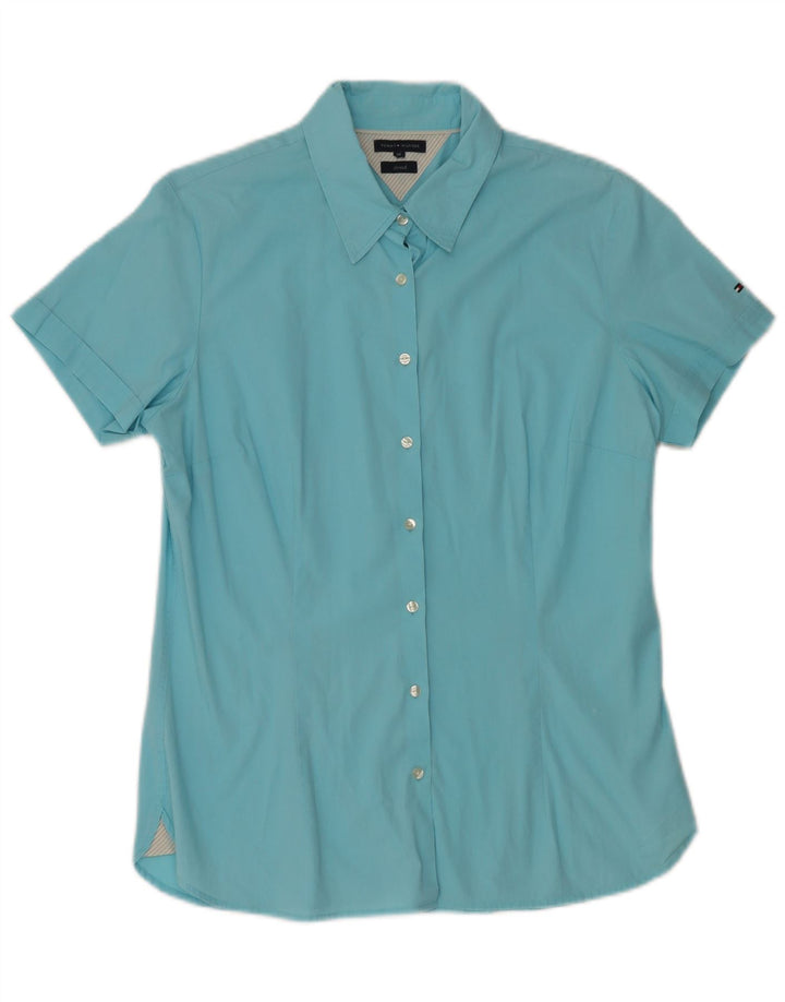 TOMMY HILFIGER Damen Kurzarmhemd UK 14 Mittelblaue Baumwolle