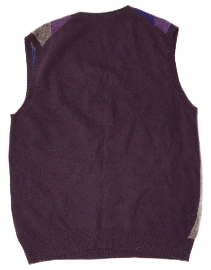 Benetton Herren Weste Tank Top Mittel Marineblau Argyle/Diamant