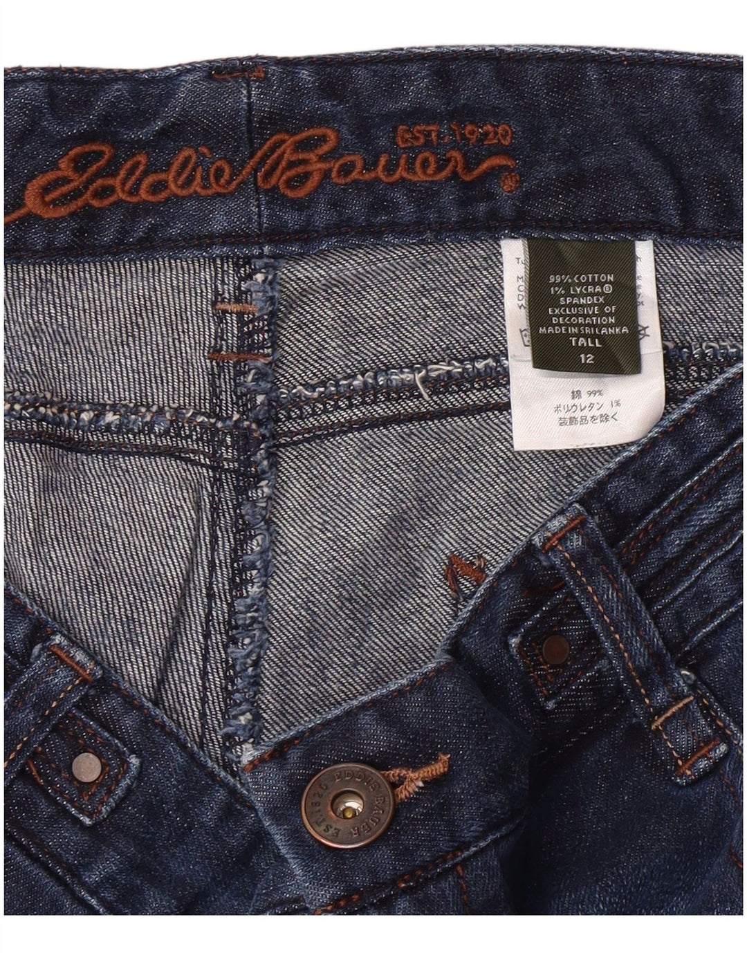 EDDIE BAUER Damen Capri-Jeans, groß, US 12, Größe L, W34, L23, Marineblau, Baumwolle