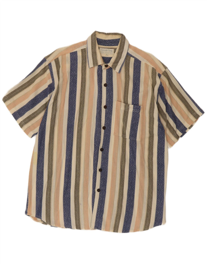 Vintage Herren Kurzarmhemd XL Mehrfarbig gestreift aus Baumwolle
