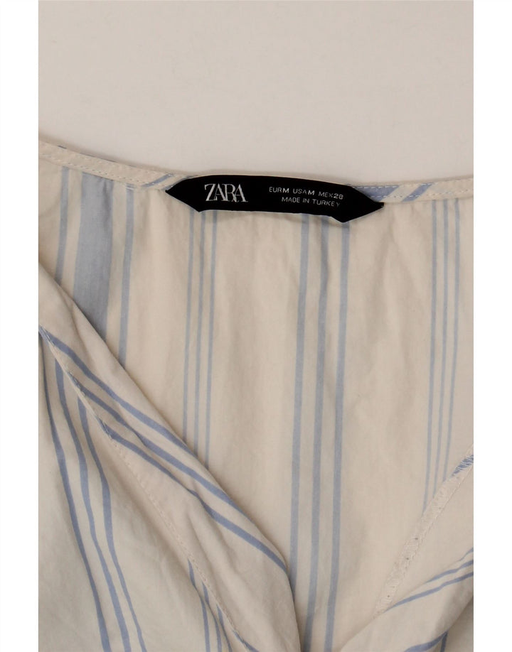 ZARA Damen-Blusenoberteil mit 3/4-Ärmeln, UK-Gr. 12, mittelblau gestreift