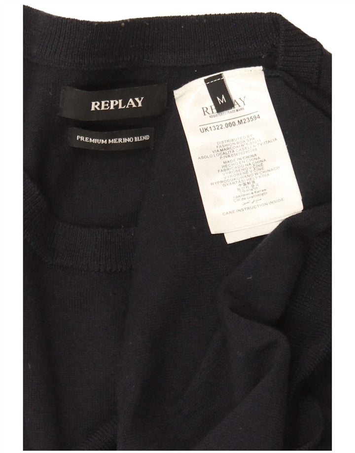Replay Herren-Pullover mit Rundhalsausschnitt, mittelmarineblaue Merinowolle