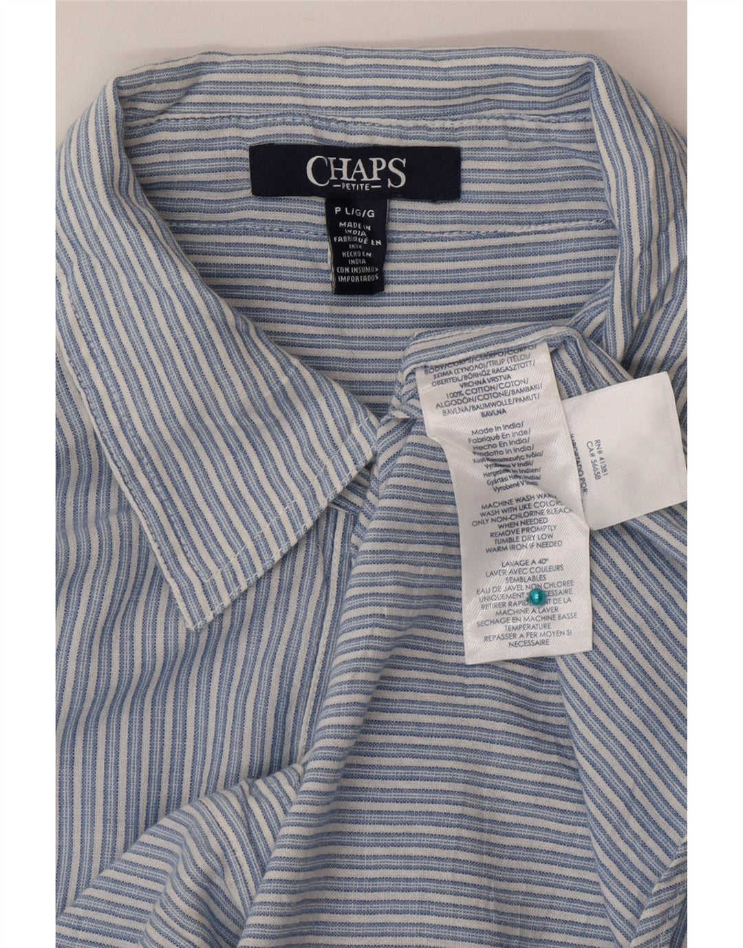 Chaps Womens Petite Shirt UK 16 Große blau gestreifte Baumwolle
