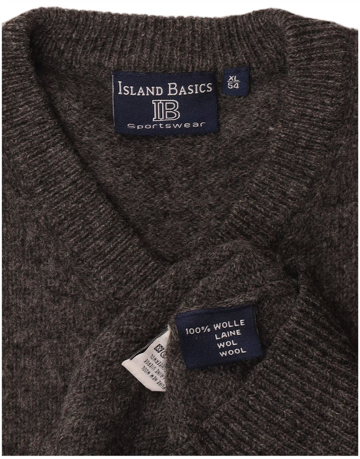 Vintage Herren Pullover mit V-Ausschnitt IT 54 XL Graue Wolle