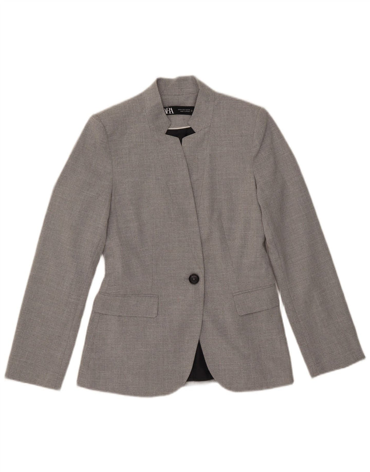 Zara Damen 1-Knopf-Blazerjacke EU 34 2XS Graues Polyester