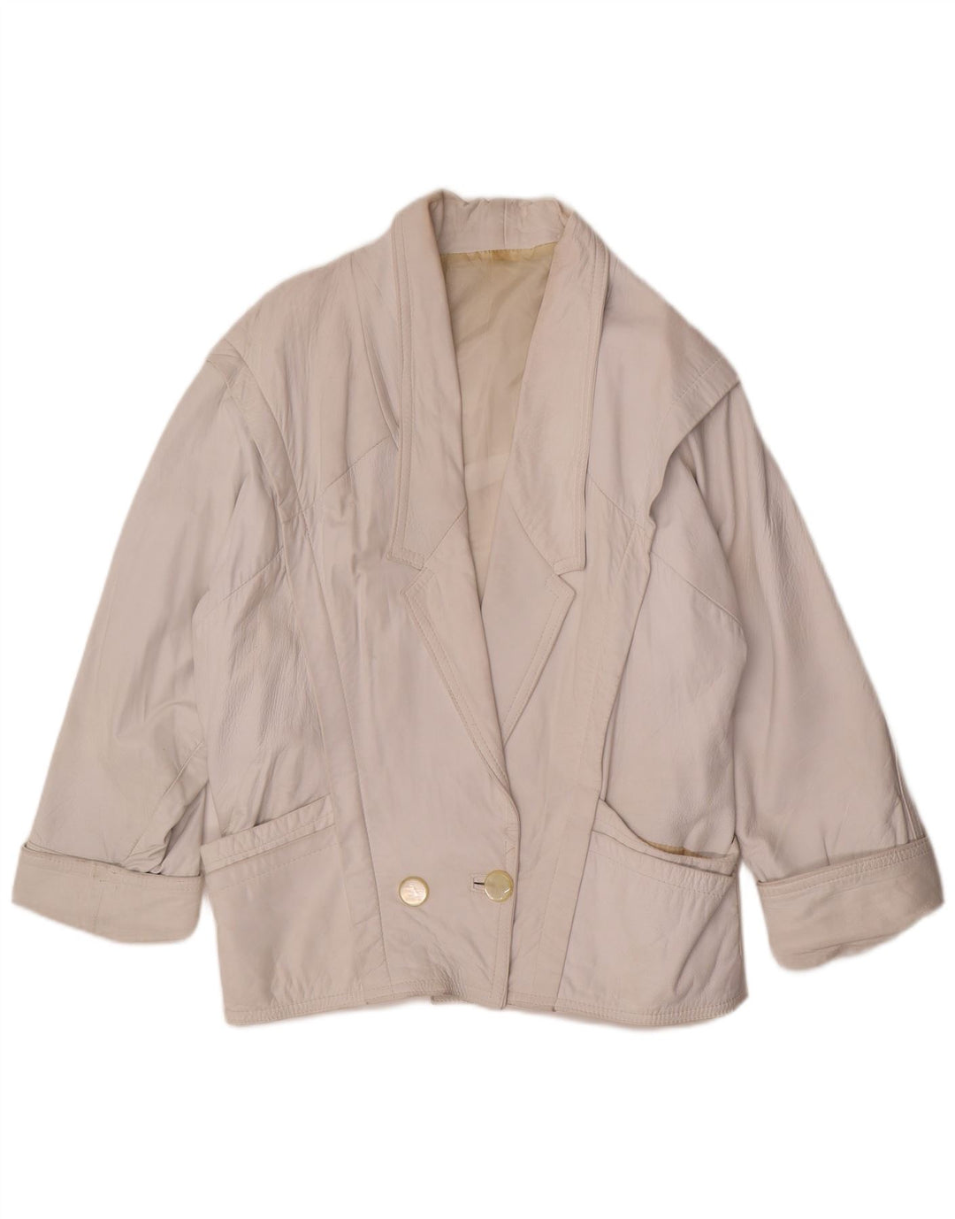 Vintage Damen übergroße zweireihige Blazerjacke UK 14 Mittelweiß