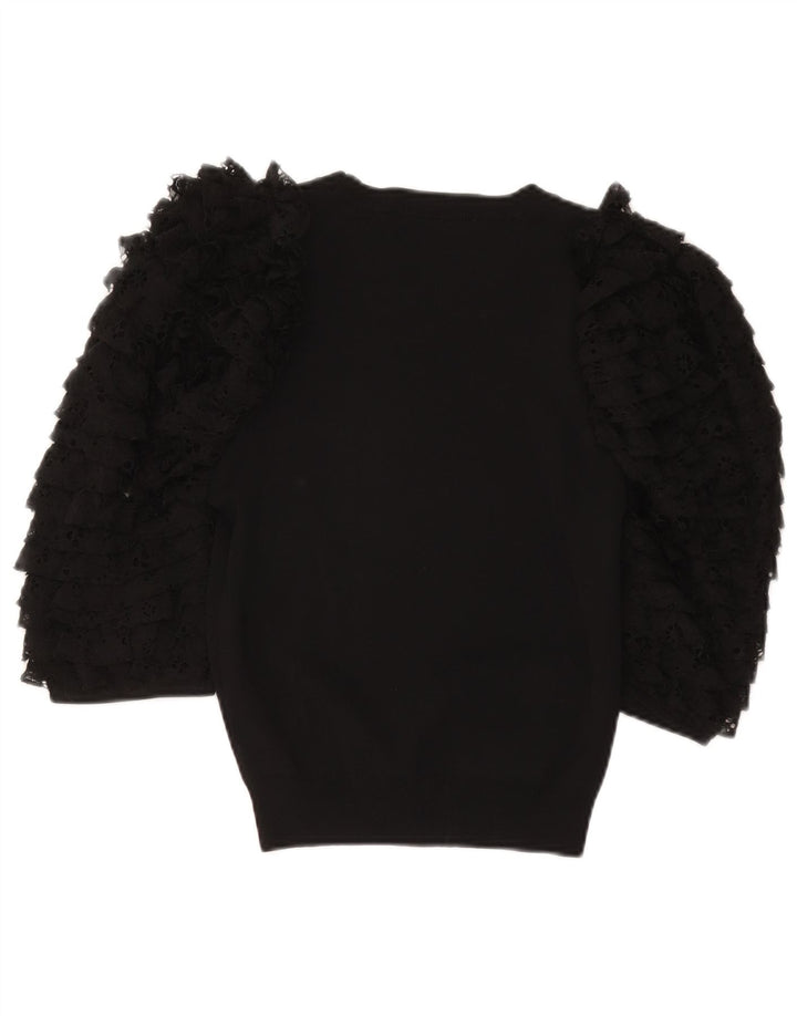Zara Damen Crop 1/2-Ärmel-Blusenoberteil UK 12 Mittelschwarze Viskose