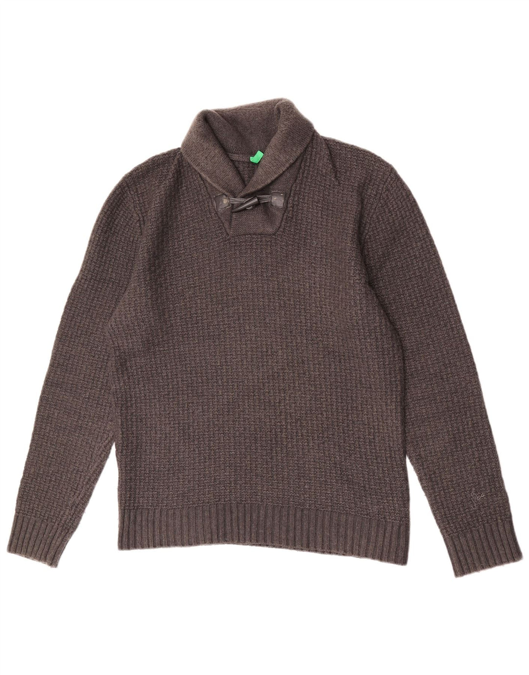 Benetton Herren-Pullover mit Schalkragen, große graue Wolle