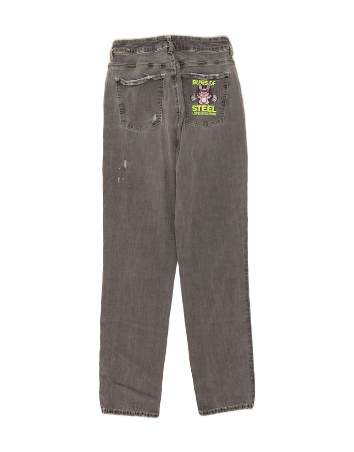 MOSCHINO Womens Distressed Straight Jeans W26 L26 Grey Cotton Vintage Moschino and Second-Hand Moschino from Messina Hembry 