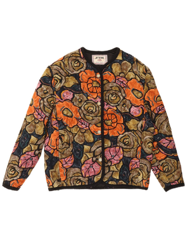 Vintage Damen Steppjacke UK 14 Medium Mehrfarbig Blumen Viskose