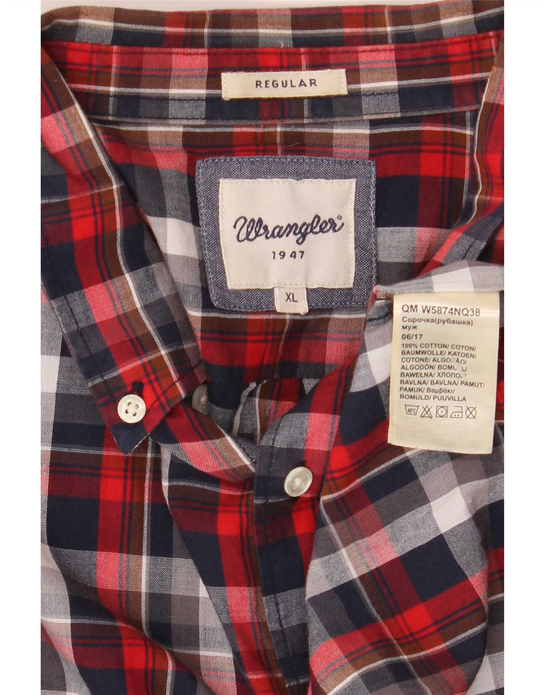 Wrangler Herren-Flanellhemd XL, rot karierte Baumwolle