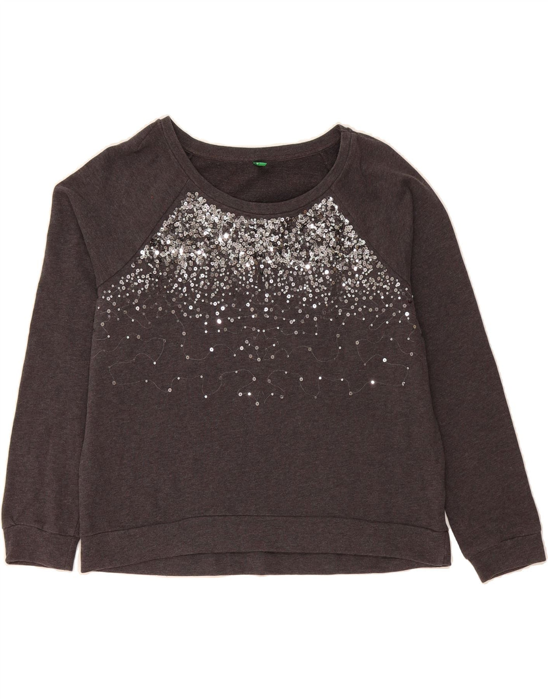 BENETTON Womens Sweatshirt Jumper UK 14 Large Grey Spotted Vintage Benetton and Second-Hand Benetton from Messina Hembry 