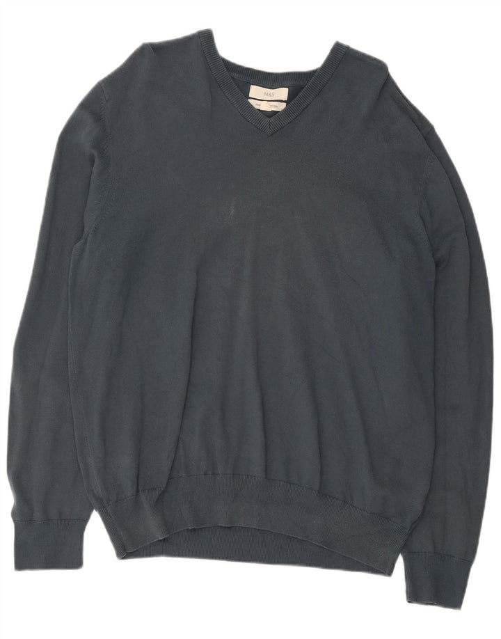 Marks & Spencer Herren-Pullover mit V-Ausschnitt, XL, graue Baumwolle