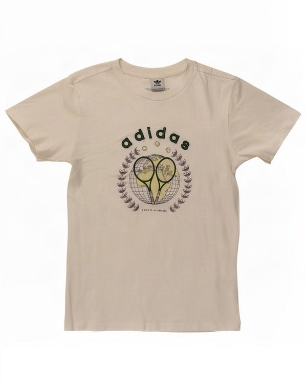 Adidas Damen Grafik T-Shirt Top UK 10 Small Weiße Baumwolle