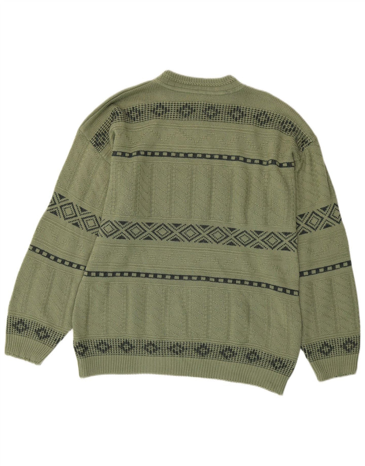 Vintage Herren Pullover mit grafischem Rundhalsausschnitt, mittelgrün, geometrisch