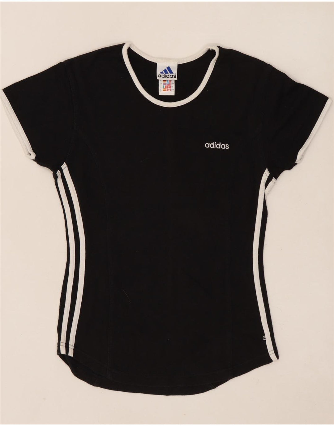 ADIDAS Damen T-Shirt Top UK 14 Medium Schwarz Baumwolle