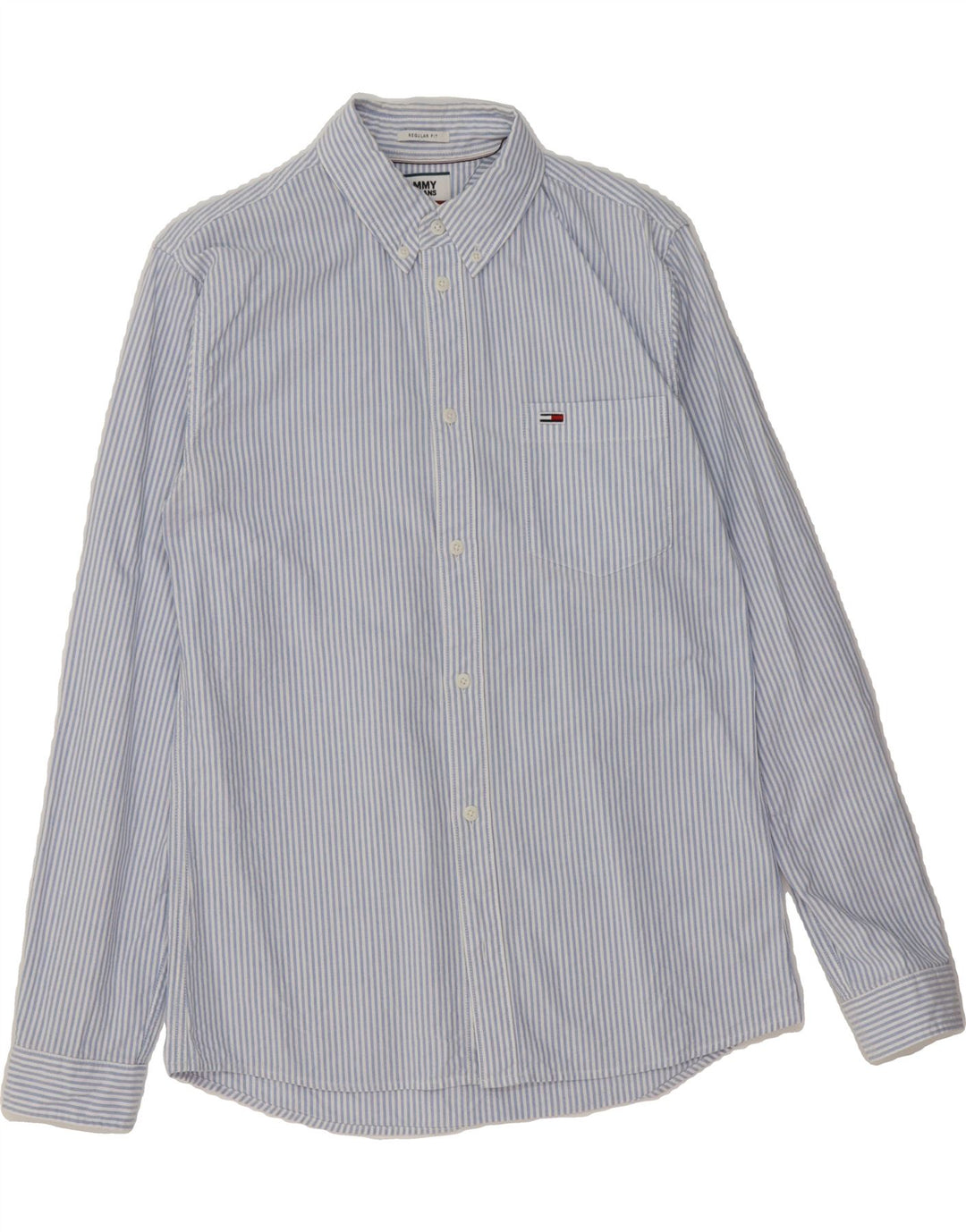 TOMMY HILFIGER Mens Regular Fit Shirt Small Blue Pinstripe Cotton Vintage Tommy Hilfiger and Second-Hand Tommy Hilfiger from Messina Hembry 