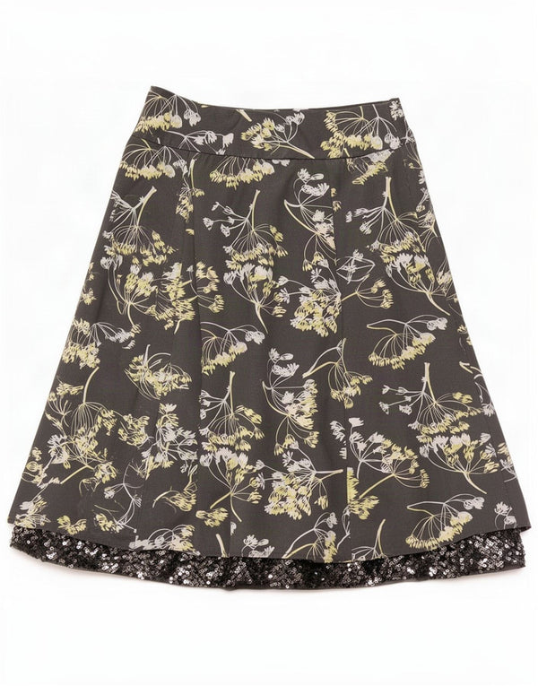 Laura Ashley Damen A-Linien-Rock UK 10 Small W28 Grau geblümte Baumwolle