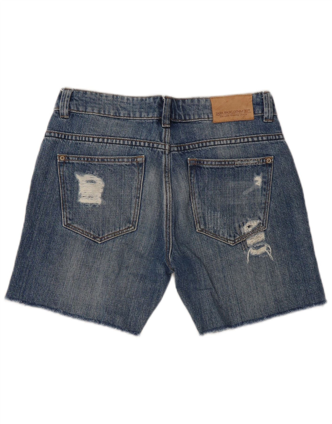 ZARA Damen Distressed Denim Shorts EU 32 2XS W22 Blau