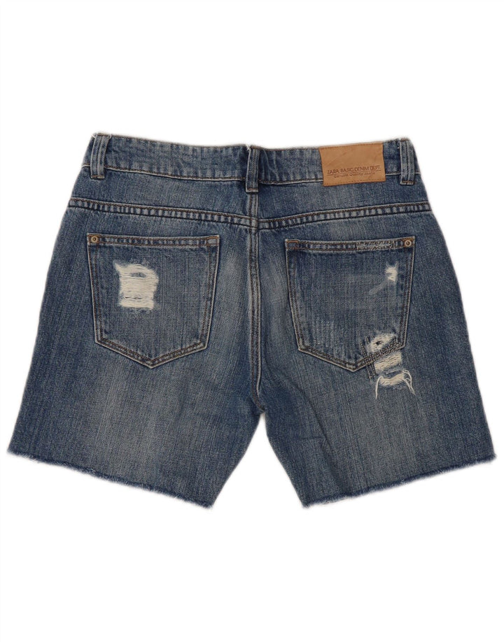 ZARA Damen Distressed Denim Shorts EU 32 2XS W22 Blau