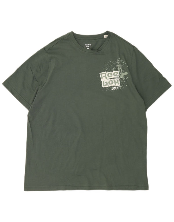 Reebok Herren Grafik-T-Shirt-Oberteil aus mittelgrüner Baumwolle