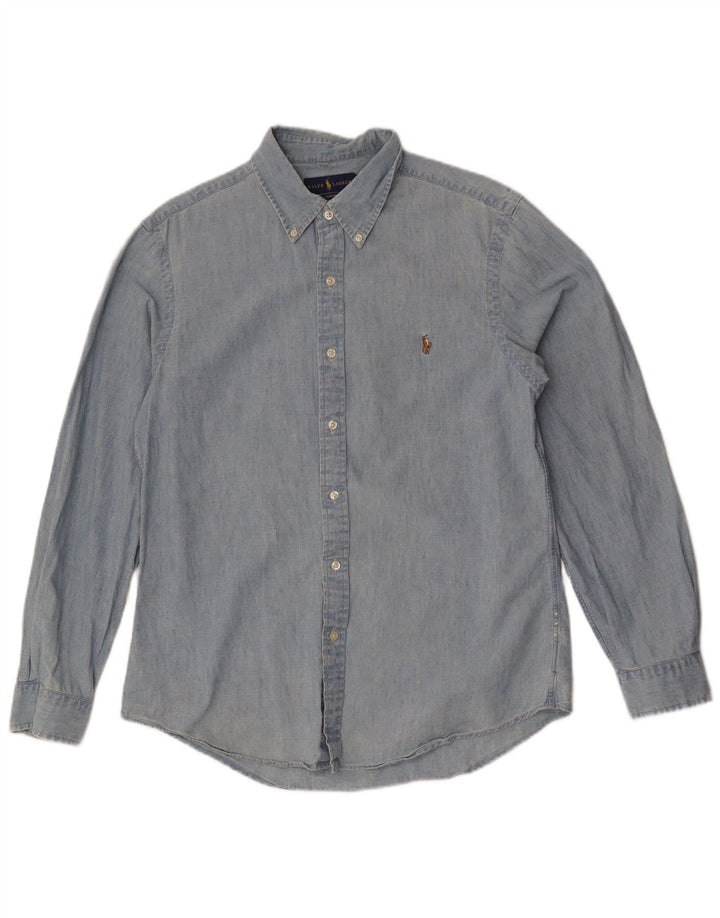 Ralph Lauren Herren Slim-Fit-Hemd, groß, aus blauer Baumwolle