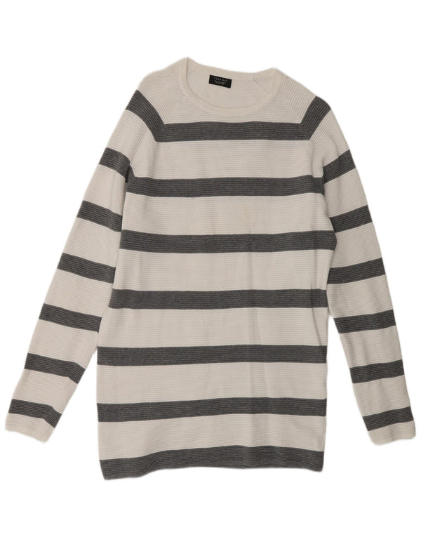 ZARA Mens Boat Neck Jumper Sweater Large White Striped