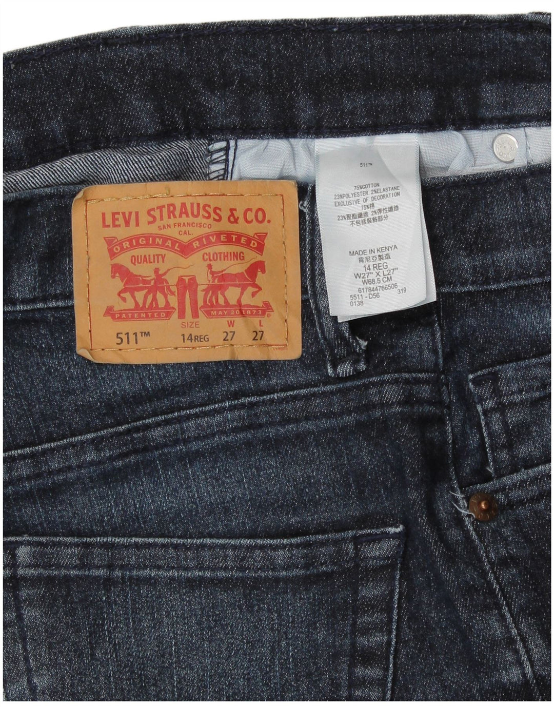LEVI'S Mädchen 511 Slim Jeans 13–14 Jahre W27 L27 Blaue Baumwolle