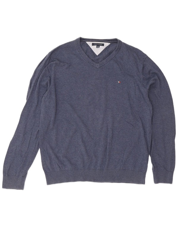 Tommy Hilfiger Herren-Pullover mit V-Ausschnitt, 2XL, Marineblau, Baumwolle