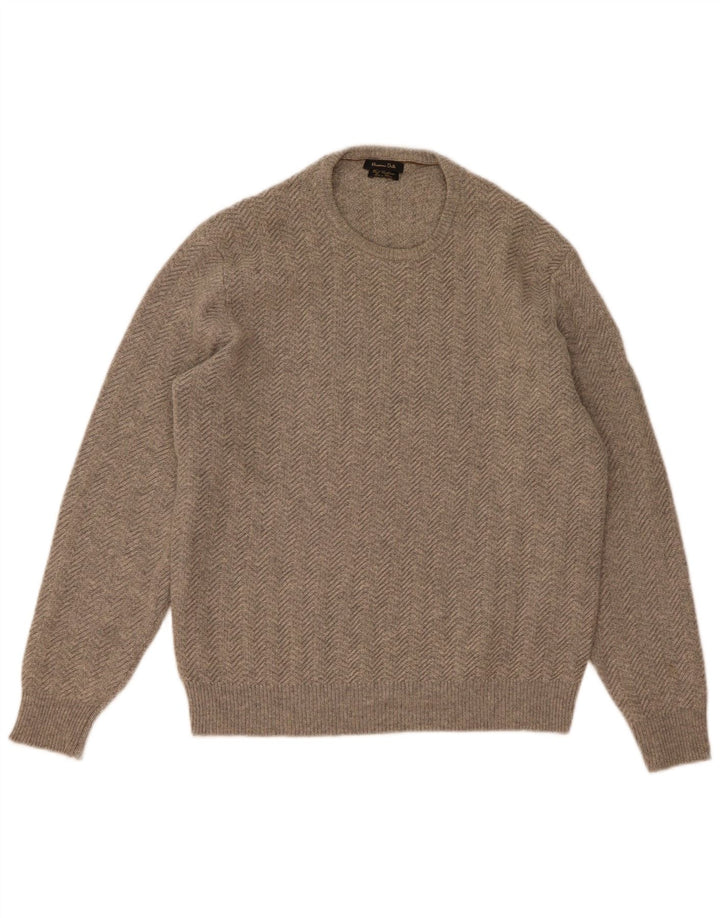 Massimo Dutti Damen-Pullover mit Rundhalsausschnitt, Gr. 18, XL, graues Fischgrätenmuster