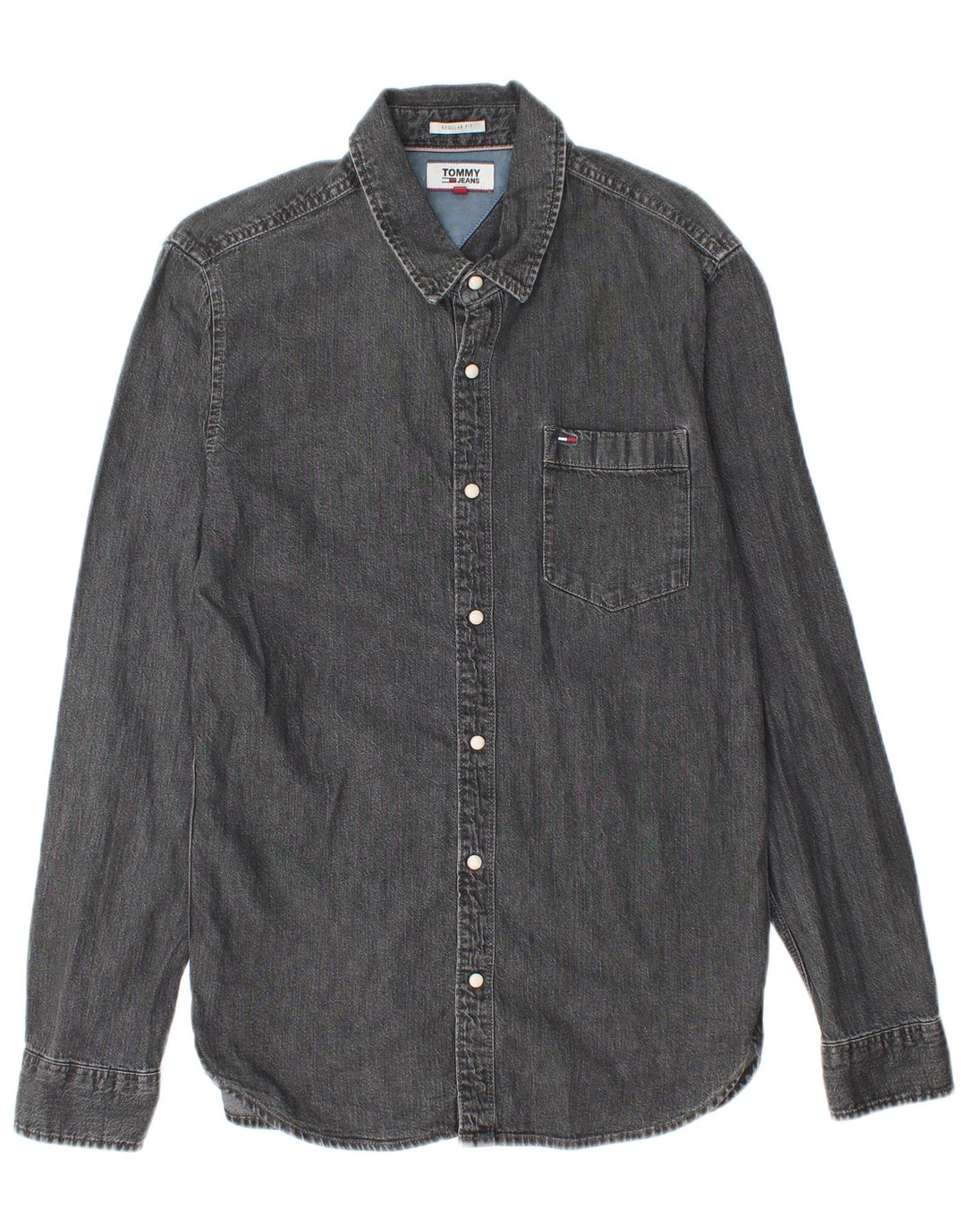 Tommy Hilfiger Herren-Jeanshemd mit normaler Passform, kleine graue Baumwolle