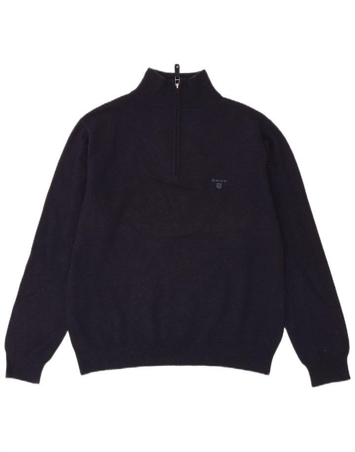 GANT Herren-Pullover mit Reißverschluss am Hals, mittlere marineblaue Lammwolle