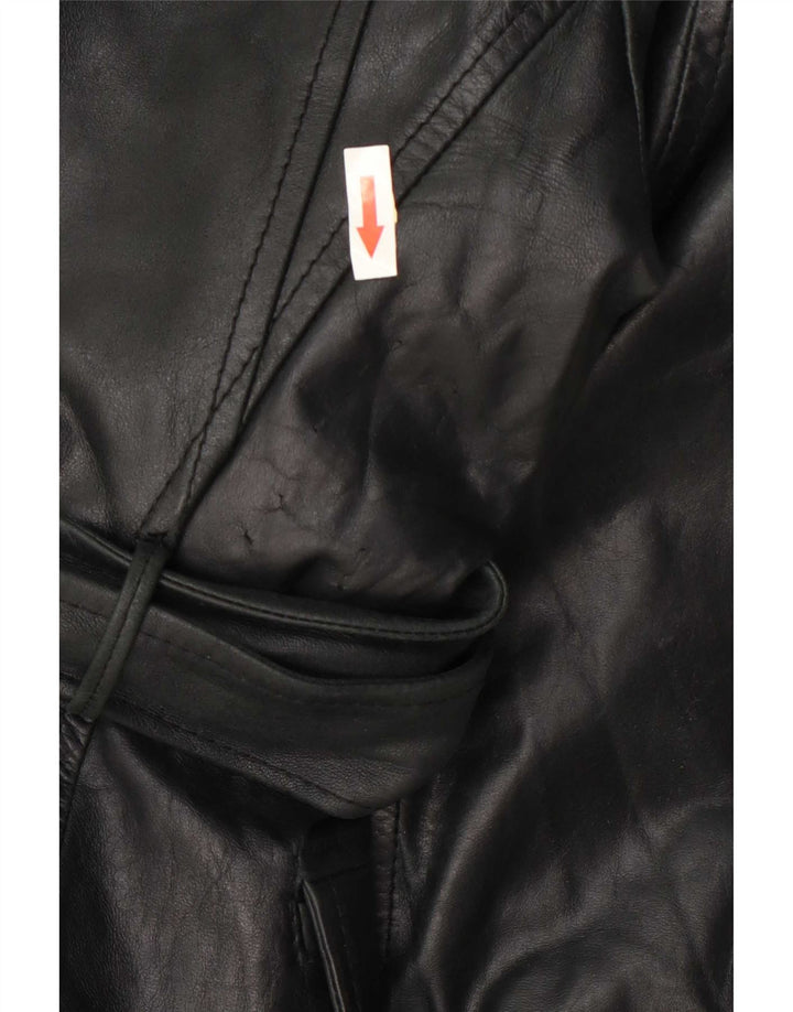 Vintage Damen Ledermantel UK 10 Small Schwarz