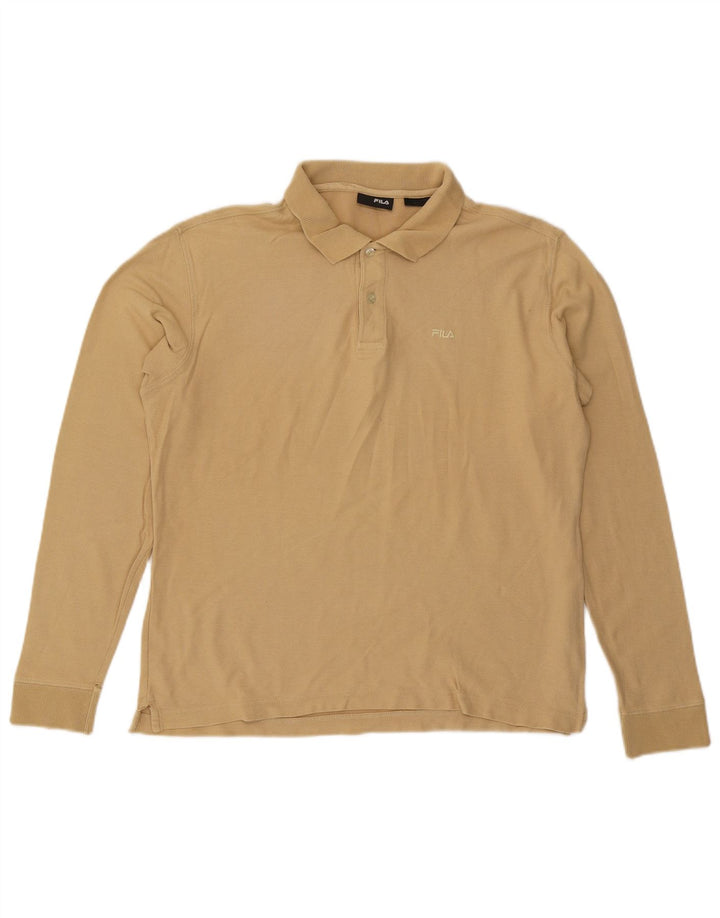 Fila Herren-Langarm-Poloshirt aus mittelbeiger Baumwolle