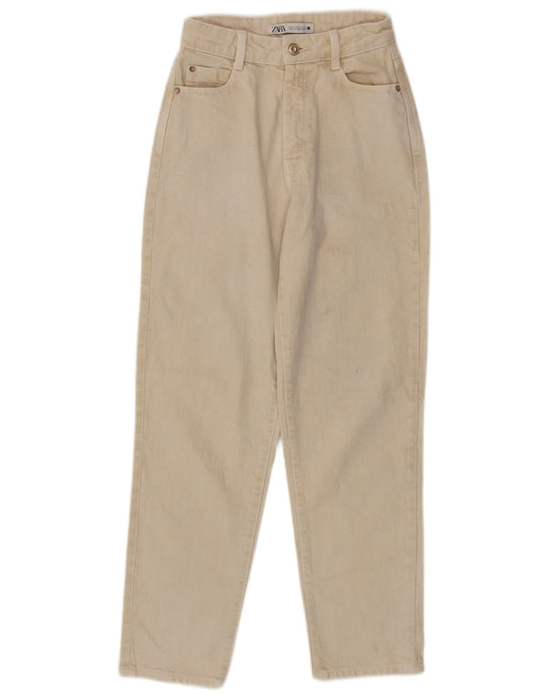 Zara Damen High Waist Tapered Jeans EU 32 2XS W22 L27 Beige