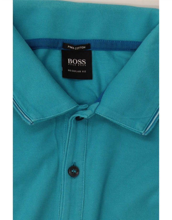 Hugo Boss Herren-Poloshirt mit normaler Passform, XL, blaue Baumwolle