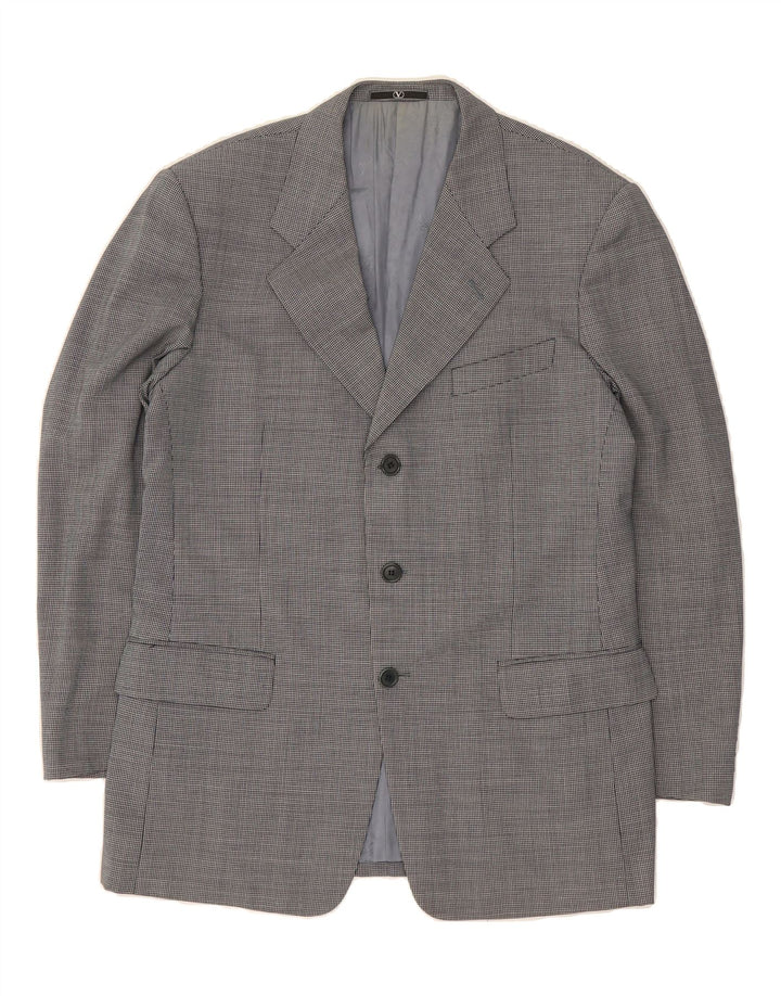 VALENTINO Mens 3 Button Blazer Jacket IT 50 Large Grey Check Virgin Wool Vintage Valentino and Second-Hand Valentino from Messina Hembry 